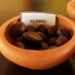 Herbal Demonstration Nutmeg in a clay bowl